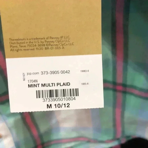 ThereABouts multi-plaid flannel like long sleeve button down top, Mint - Picture 4 of 10